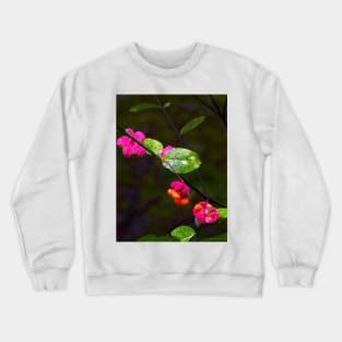 Magenta Flowers, Green Leaves Crewneck Sweatshirt